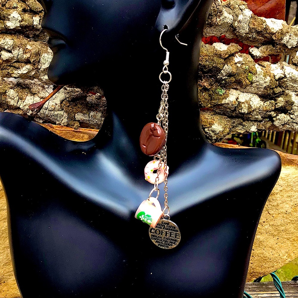 Starbucks coffee donut silver 925 earrings OOAK